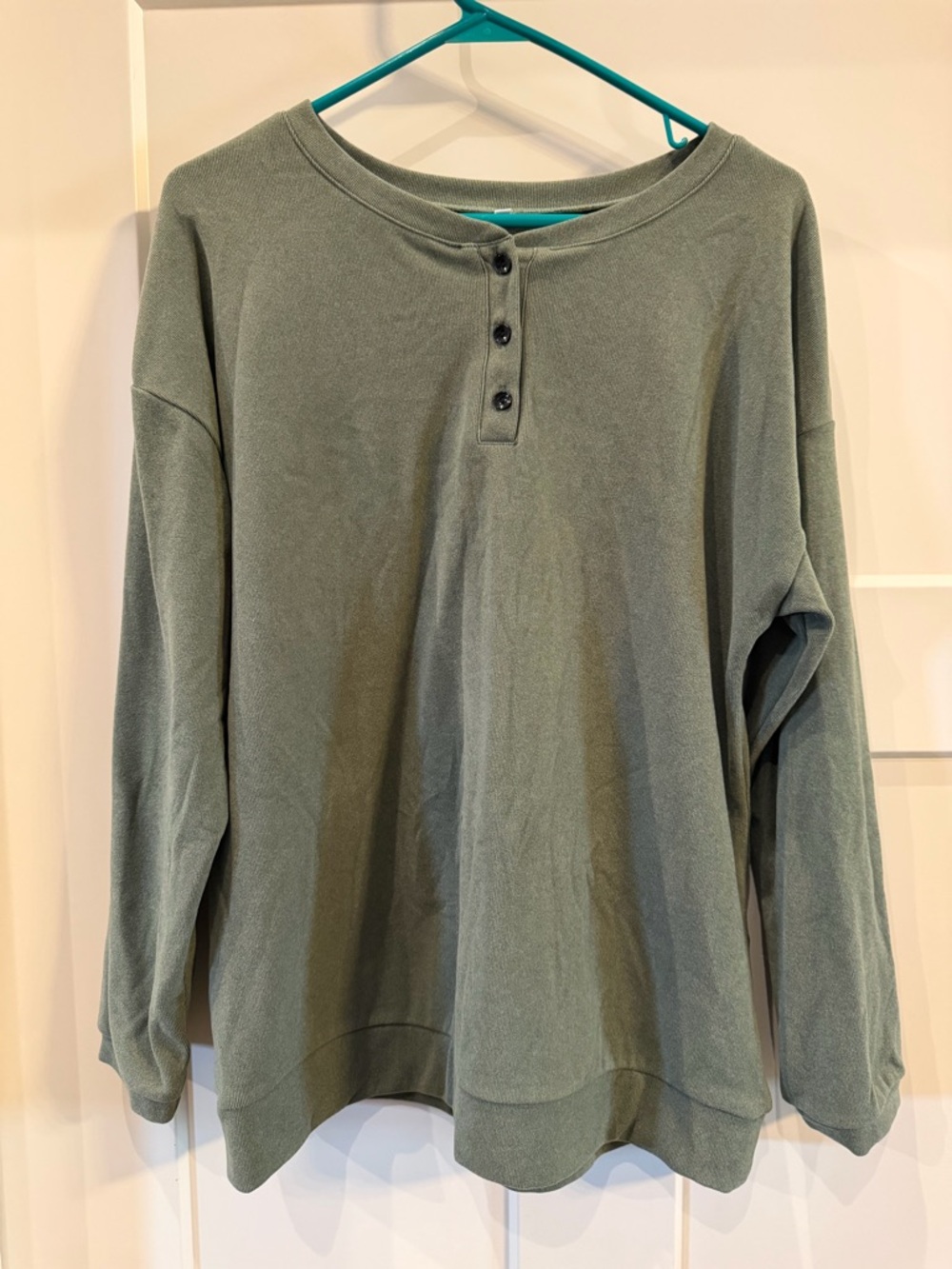 Olive Green Henley Pullover Sweatshirt